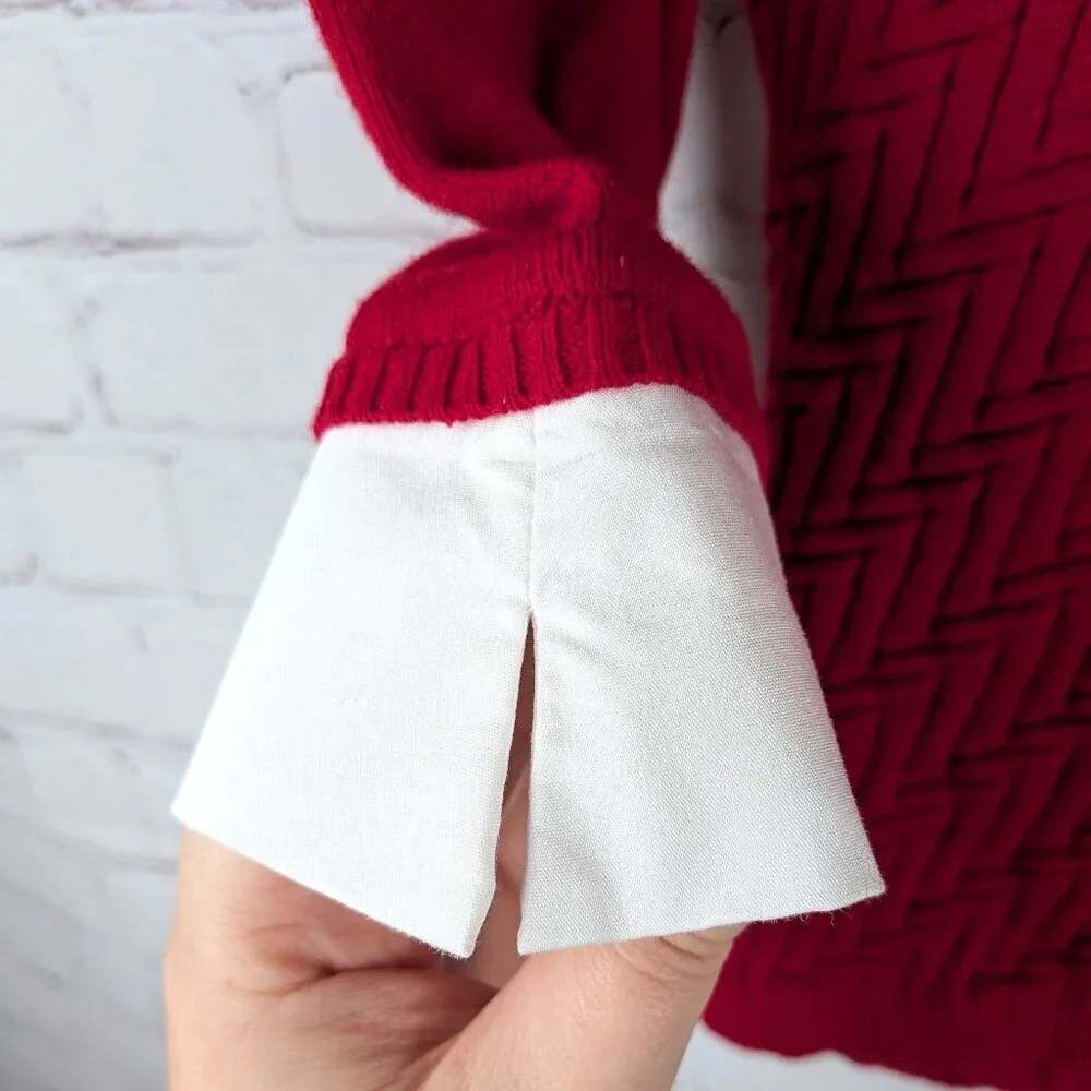 Notations Faux Collared Red Sweater - Small
